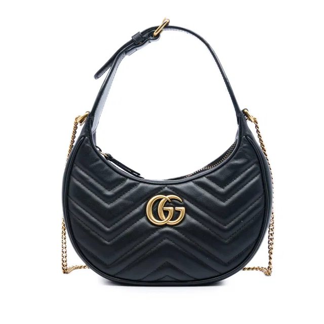 Black Gucci Mini GG Marmont Matelasse Calfskin Half Moon Bag Satchel in Black Calfskin from Designer Revival