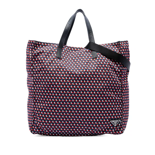 Red Prada Tessuto Stampato Octagon Satchel in Red Saffiano leather from Designer Revival