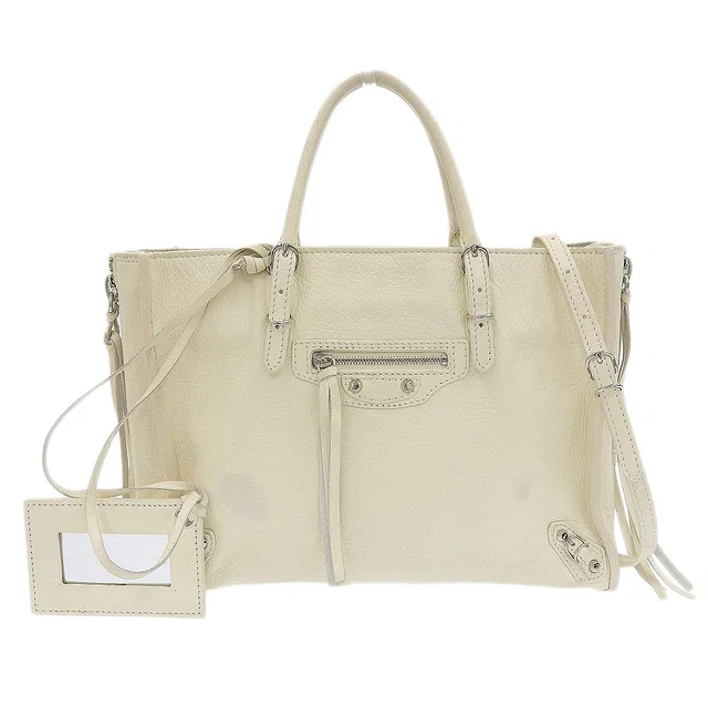 Balenciaga Leather Mini Handbag 2WAY Ivory in White Leather from LuxUness