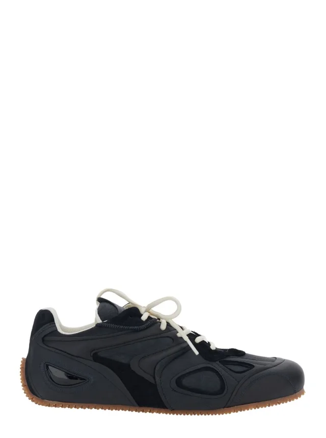 'Slow Runner' Black Sneaker with Insert Design and Grooved Sole in Leather and Suede Man in Black, image 1 of 1 from Gaudenzi Boutique
