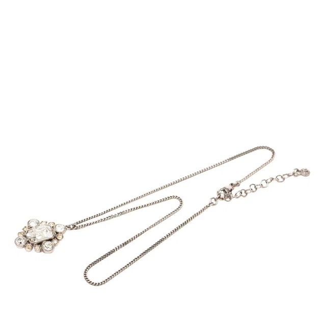 Silver Chanel CC Brass Strass Pendant Necklace in Silver from Designer Revival