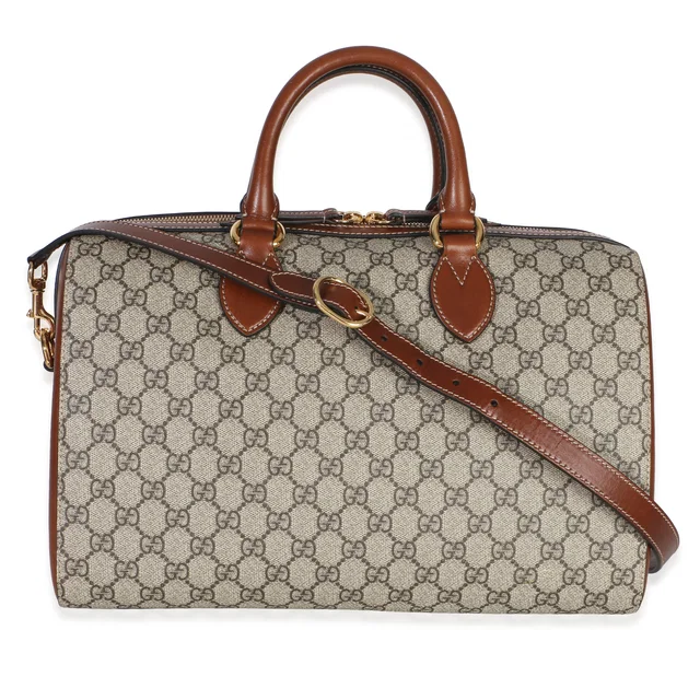 Gucci Brown GG Supreme Monogram Large Boston Bag in Brown Canvas from myGemma