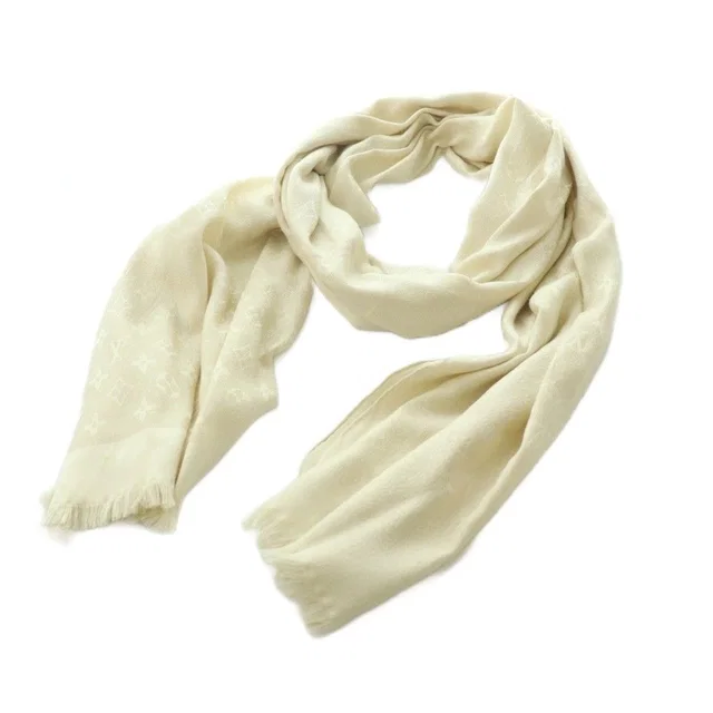 Louis Vuitton Monogram Shine Shawl Silk Lame Thread Ivory Scarf in White Silk from The Reluxe