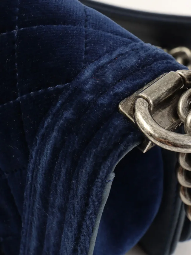 VELVET BOY CHANEL CHAIN SHOULDER BAG MINI, NAVY, c. 2013 in Navy Velvet from VINTAGE QOO TOKYO, photo 15 of 21