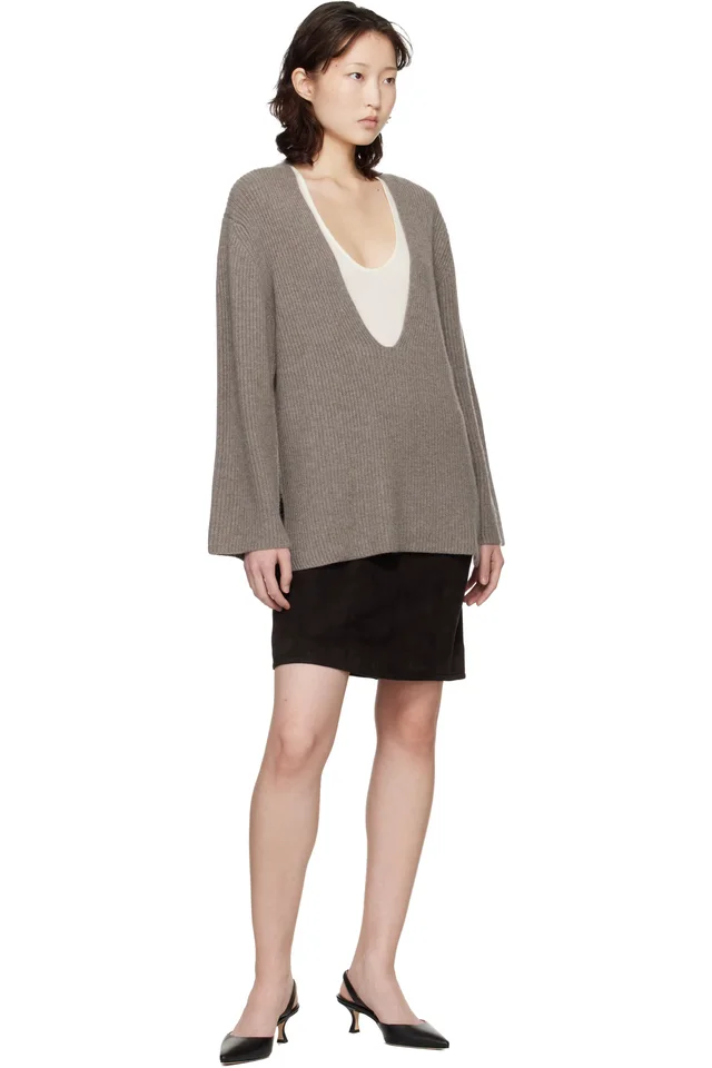 Loulou de Saison Brown Engel Suede Pencil Midi Skirt, photo 4 of 4 from SSENSE