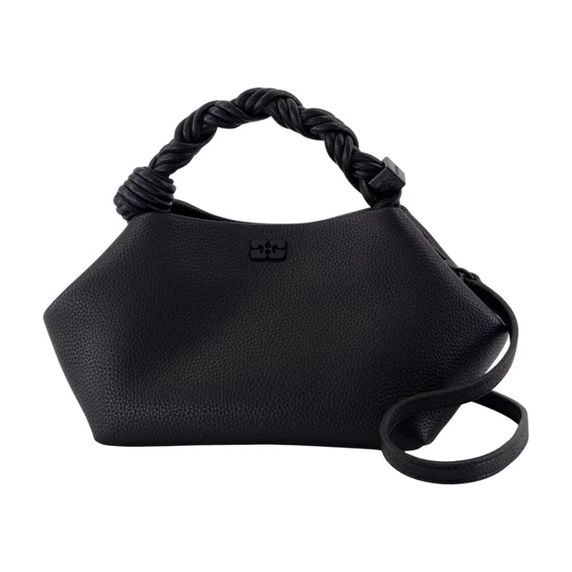 GANNI Grained Leather Shoulder Bag — Black Synthetic in Black Caviar leather from HEWI