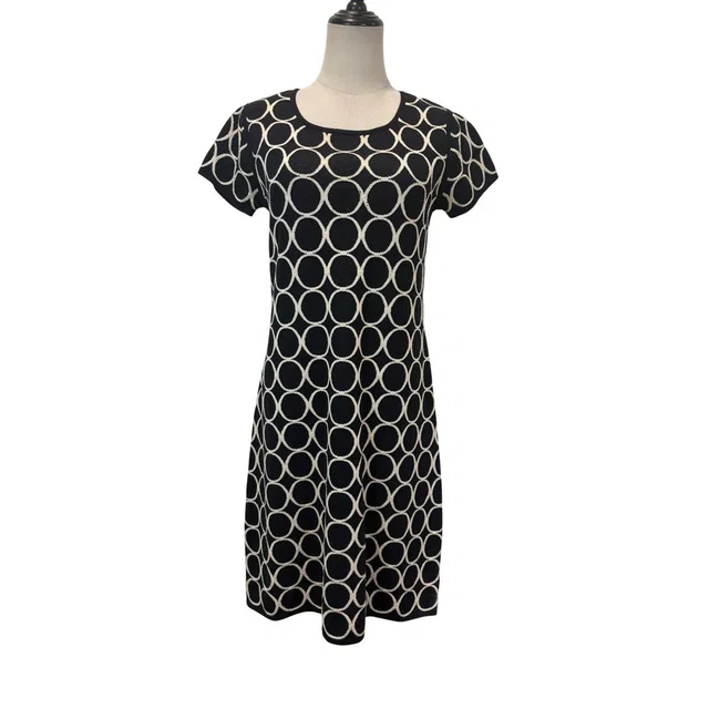 Max Mara Knit Dress Women L Black Cream Circle Print Sheath Minimalist Luxury in black Wool from Poshmark
