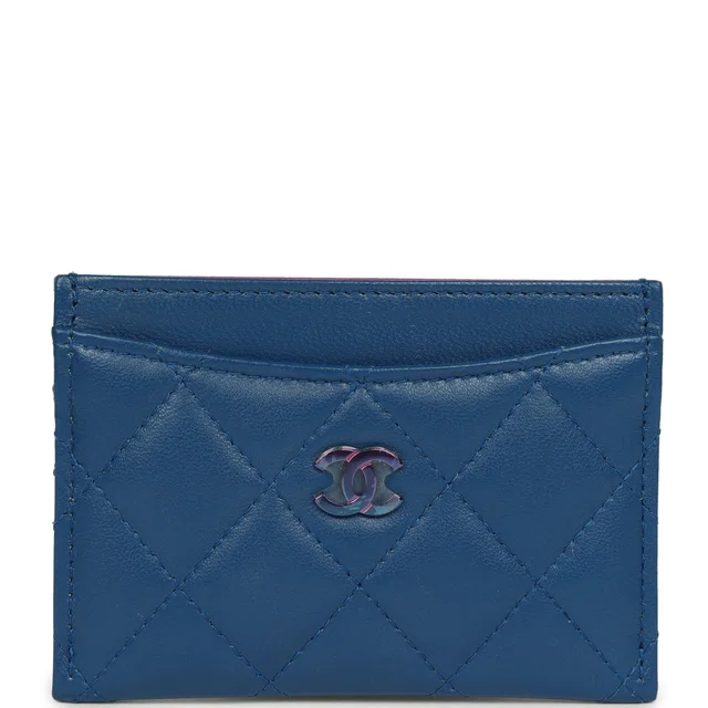 Chanel Classic Card Holder Wallet Dark Blue Lambskin Rainbow Hardware in Blue Lambskin from Madison Avenue Couture