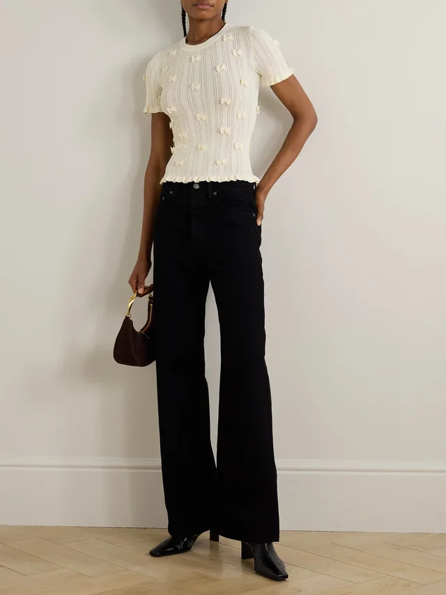SEA Alberta embellished pointelle-knit top in Beige, photo 2 of 2 from NET-A-PORTER (Canada)