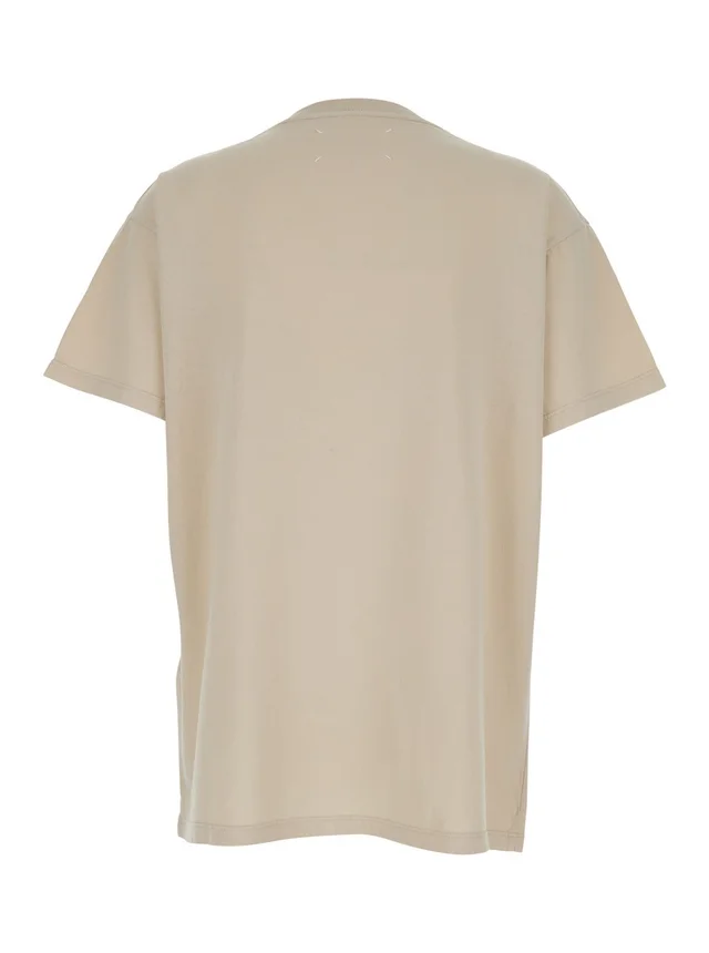 Maison margiela White Crew Neck T-Shirt with Large Logo Print on the Front in Cotton for Women in White 100% Cotton, photo 4 of 6 from Gaudenzi Boutique