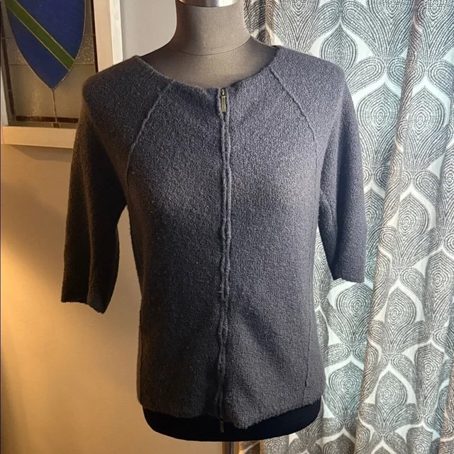 Jil Sander Cropped Sleeve Zip Up Cardigan Sweater Sz Small in red|brown|gray from Poshmark