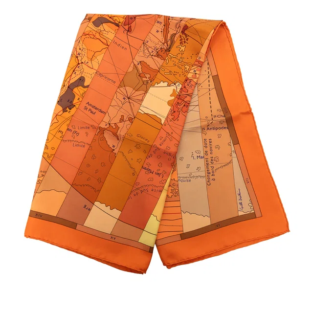 Orange Hermès Le Monde Est Vaste Silk Scarf 90 Scarves in Orange Silk from Designer Revival