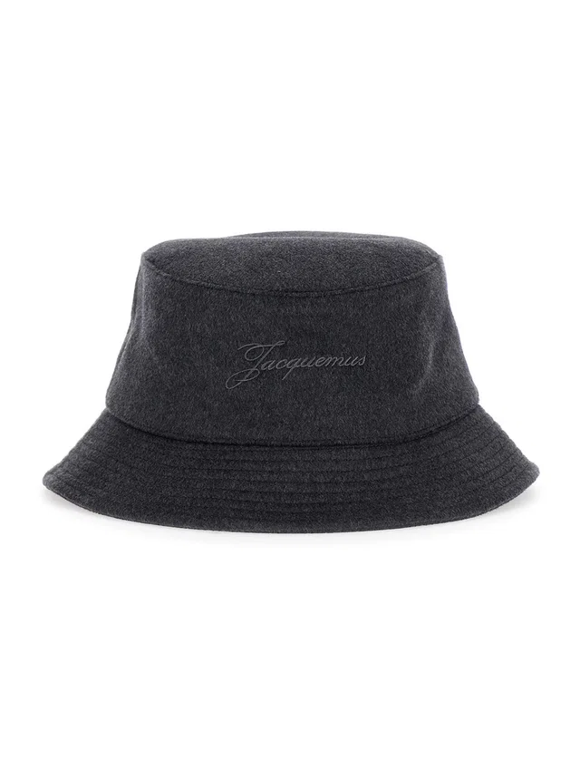 Jacquemus Acu00778aw0 Logo-Embroidered Virgin Wool Bucket Hat — Gray in Grey Wool from HEWI