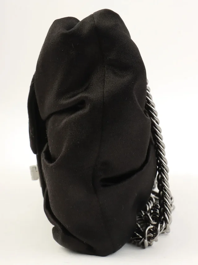 Chanel 2008 Vintage Satin 2.55 Ribbon Chain Shoulder Bag Black in Black Satin from VINTAGE QOO TOKYO, photo 4 of 11