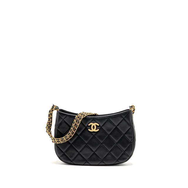 Chanel quilted hobo shoulder bag caviar black GHW (microchip) in Black Caviar leather from EMIER