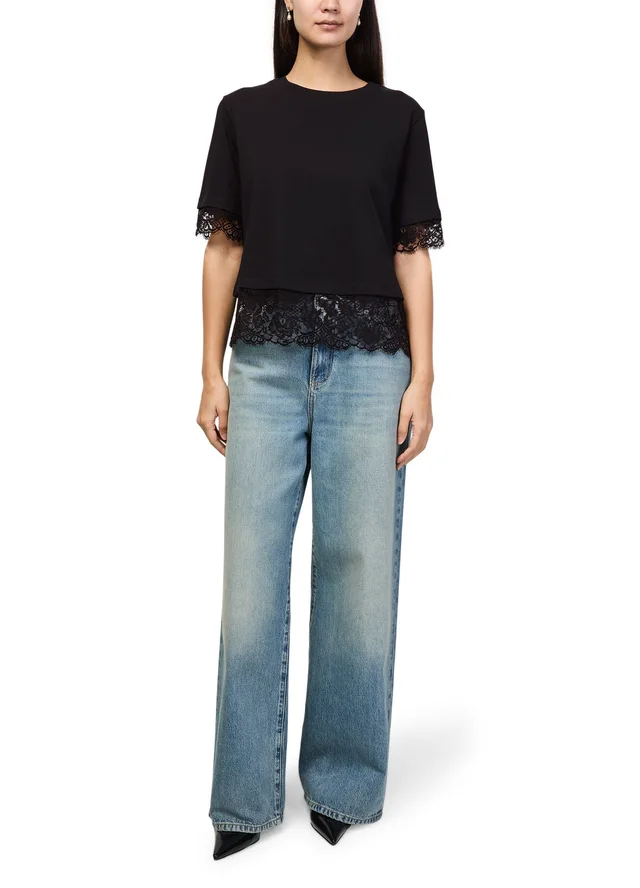 MCQUEEN Short-sleeved t-shirt with lace in Black 100% cotton, photo 2 of 6 from 24S (US)