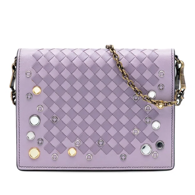 Purple Bottega Veneta Nappa Intrecciato Studded Wallet on Chain Crossbody Bag in Purple Nappa leather from Designer Revival