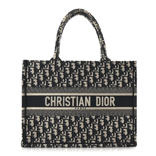 Dior Oblique Medium Book Canvas Tote Bag - Navy in Navy Canvas from H&T