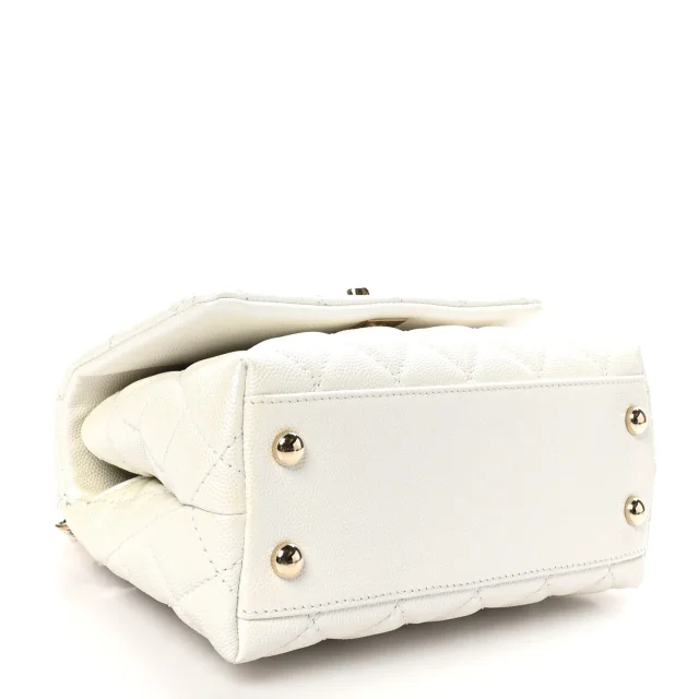 Chanel Iridescent Caviar Quilted Extra Mini Coco Handle Flap White in White Caviar leather from FASHIONPHILE, photo 4 of 10