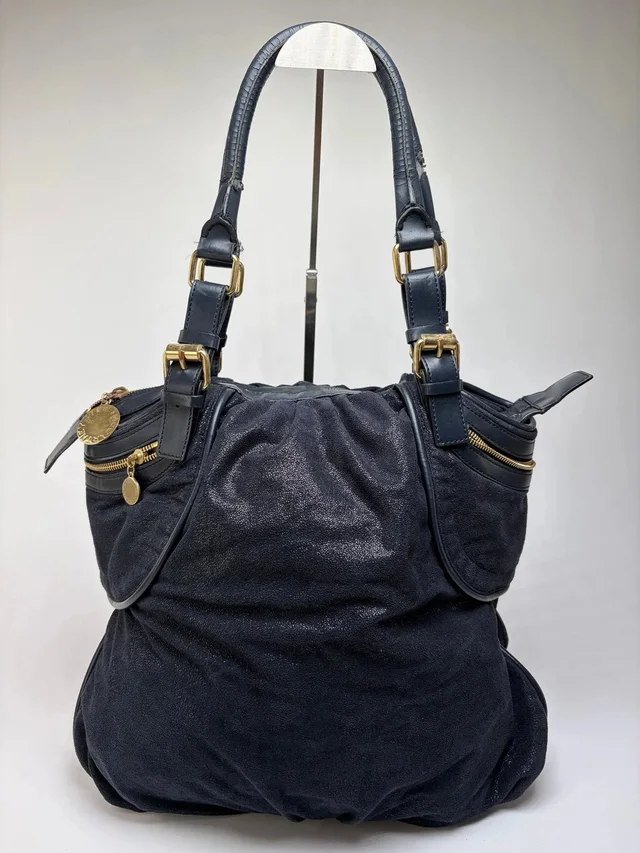 Stella McCartney Vintage Stella Mc Cartney Falabella Structured Bag Navy Gold in blue Suede from Grailed