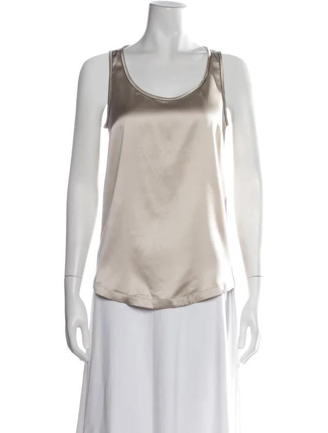 Brunello Cucinelli Silk Scoop Neck Top in Silk from The RealReal
