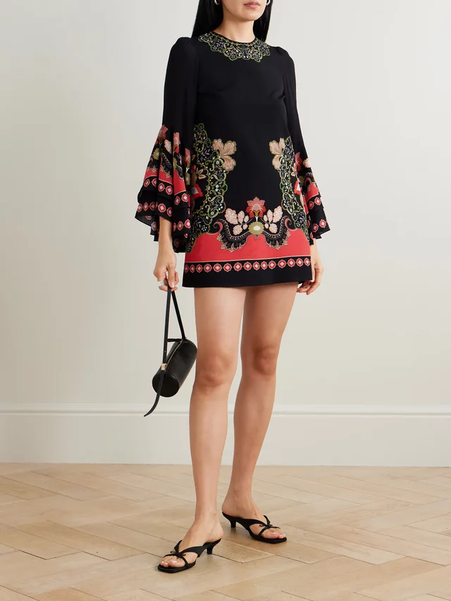LA DOUBLEJ Friday ruffled printed crepe mini dress in Black, photo 2 of 2 from NET-A-PORTER (Canada)