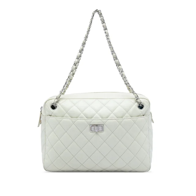 White Chanel Large Quilted Caviar Reissue Camera Bag in White Caviar leather from Designer Revival