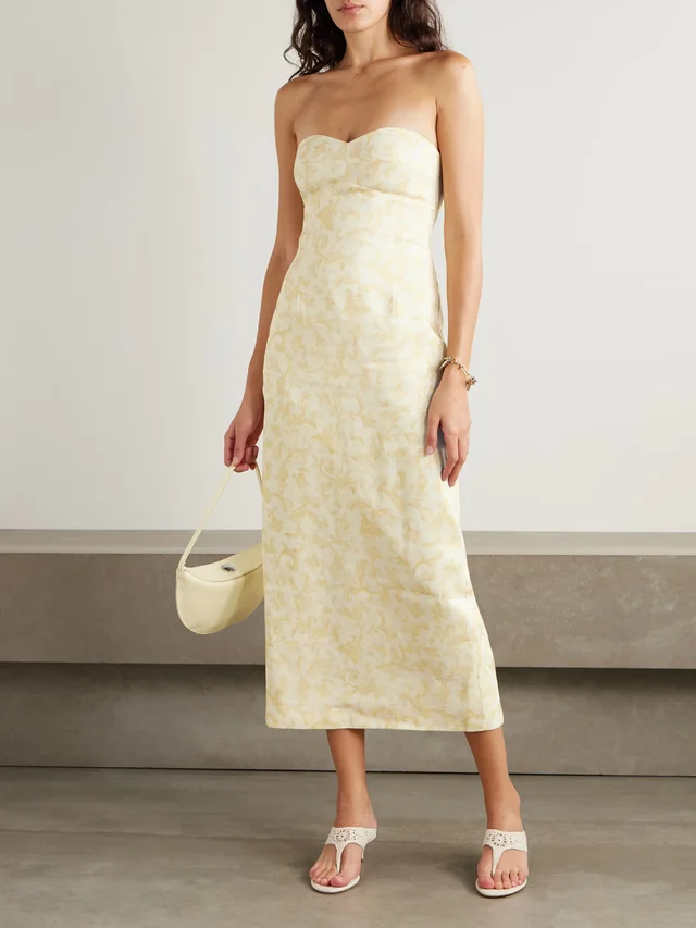 POSSE Isla strapless floral-print linen and silk-blend midi dress in Yellow, photo 2 of 2 from NET-A-PORTER (Canada)
