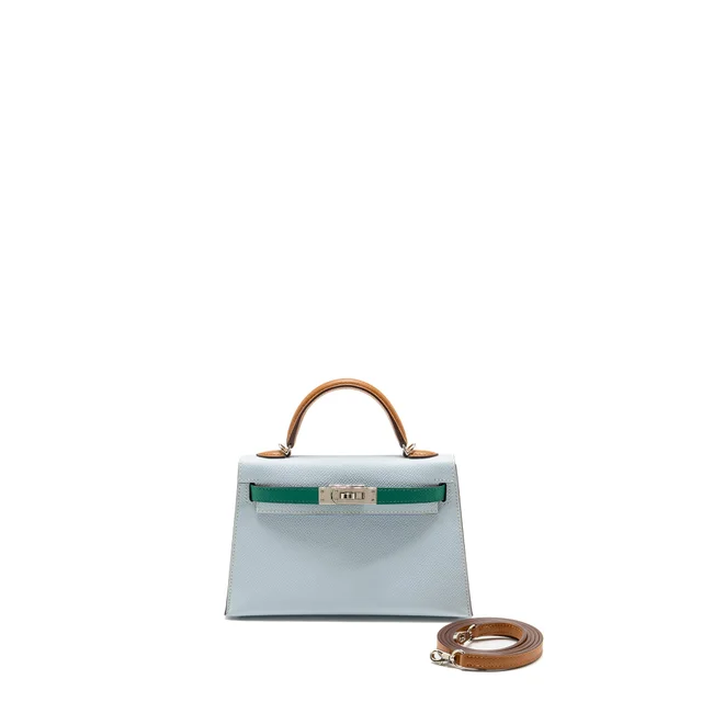 Hermès mini kelly epsom bleu brume/vert jade/gold SHW stamp Z in Blue Epsom leather from EMIER