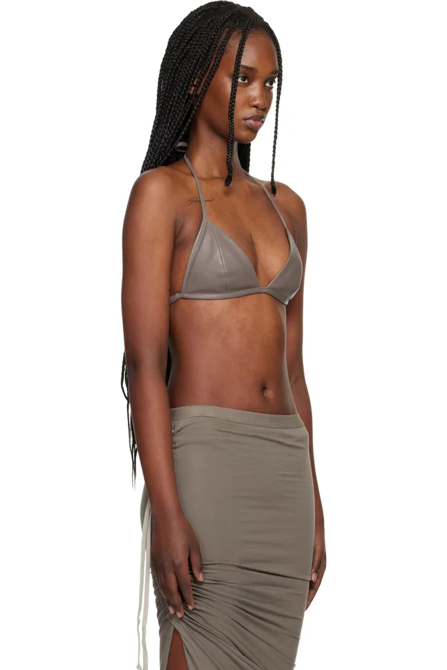 Rick Owens Gray Temple Waxy Lamb Leather Bra, photo 2 of 4 from SSENSE
