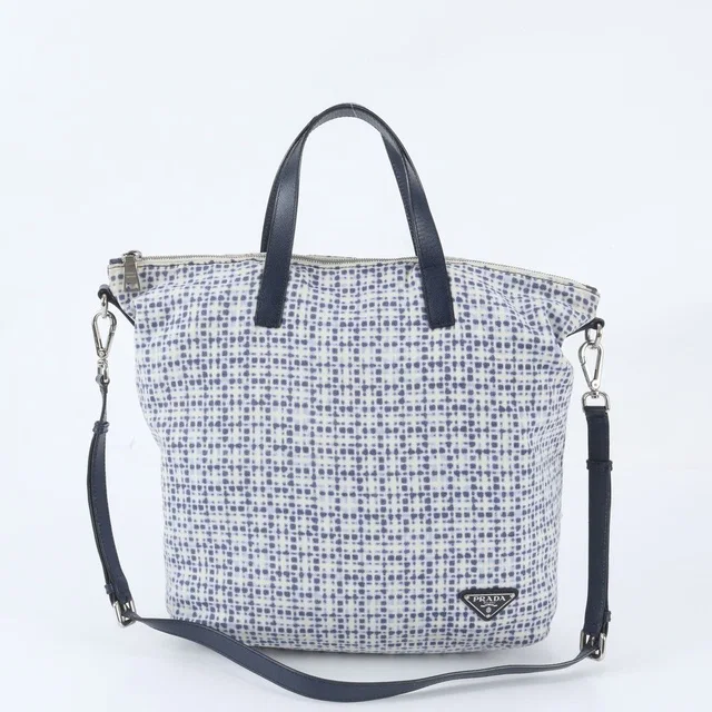 Prada Tag Triangle Logo Leather 2-Way Tote Bag Crossbody Shoulder in White Leather from The Reluxe