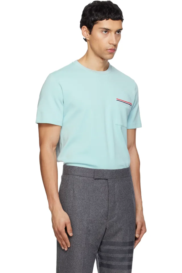 Thom Browne Blue Milano Cotton Oversized Pocket T-shirt, photo 2 of 5 from SSENSE