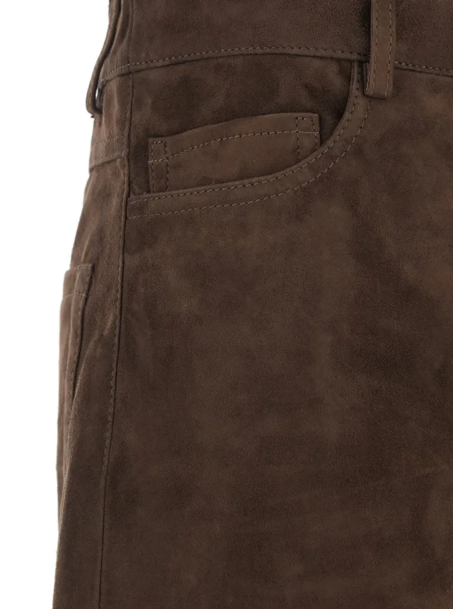 'S MAXMARA Brown Suede 'Fulmine' Pants with Logo Patch on the Back for Women in Brown 100% Lamb, photo 6 of 6 from Gaudenzi Boutique
