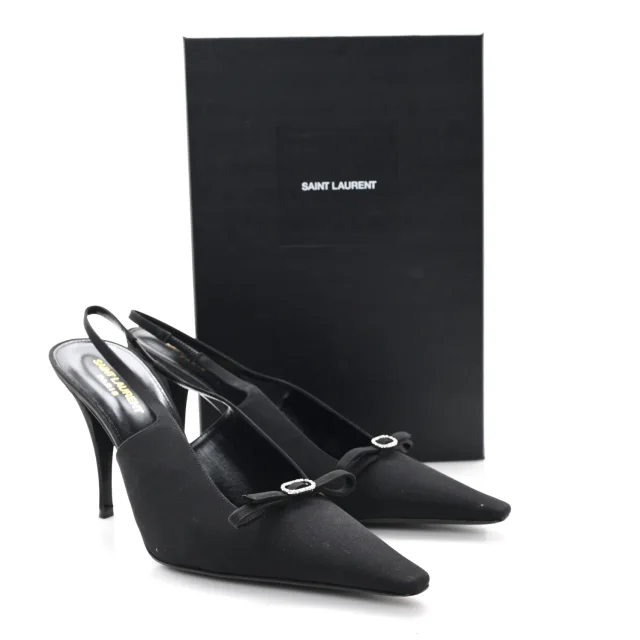 Saint Laurent Crepe De Chine Crystal Bow Slingback Pumps 41.5 Black in Black from FASHIONPHILE, photo 10 of 10