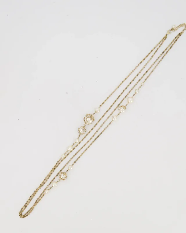 HOT* Chanel Champagne Gold Long Necklace with Pearls and CC Details in Gold from Sellier, photo 3 of 6