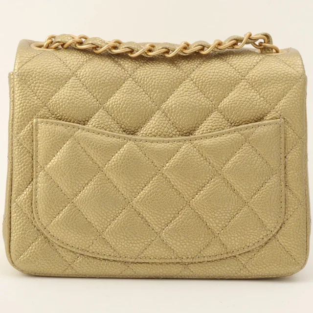 Chanel Caviar Skin Classic Flap Chain Bag Mini, Gold, circa 2015 in Gold Caviar leather from VINTAGE QOO TOKYO, photo 2 of 11