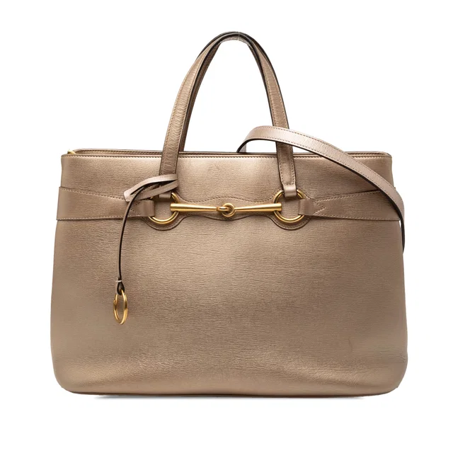 Gold Gucci Leather Bright Bit Satchel in Gold Leather from Designer Revival