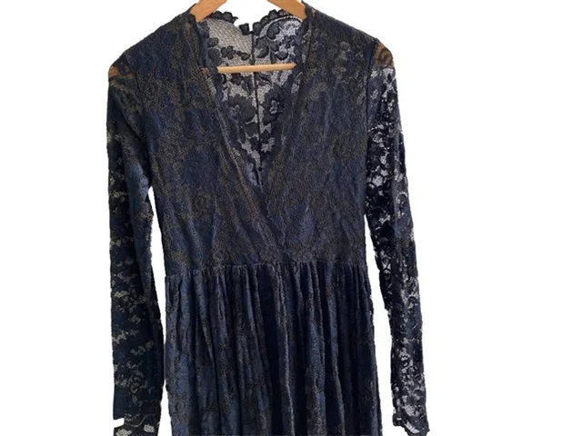GANNI stretch lace midaxi dress black/navy Size: 10 in Black Nylon from Oxfam Online Shop, photo 2 of 2