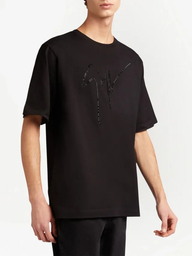 Giuseppe Zanotti LR-23 rhinestone-embellished logo T-shirt in Black, photo 3 of 5 from FARFETCH