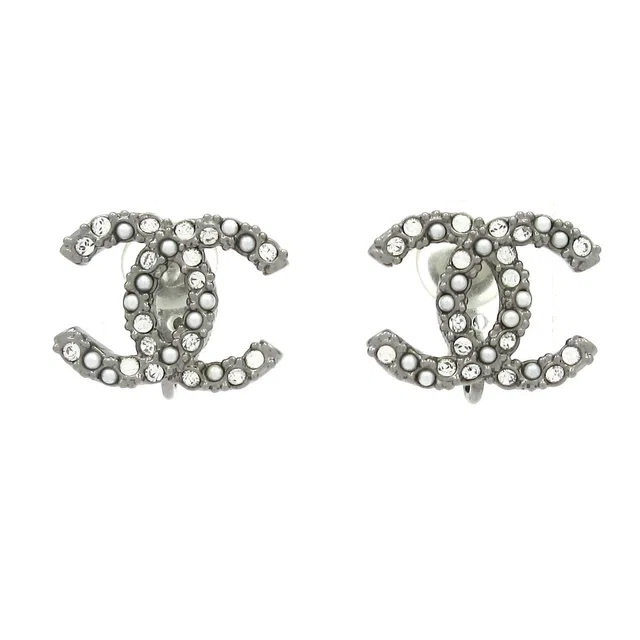 Chanel Earrings Dark Gray Silver Clear CC Logo in Grey from The Reluxe