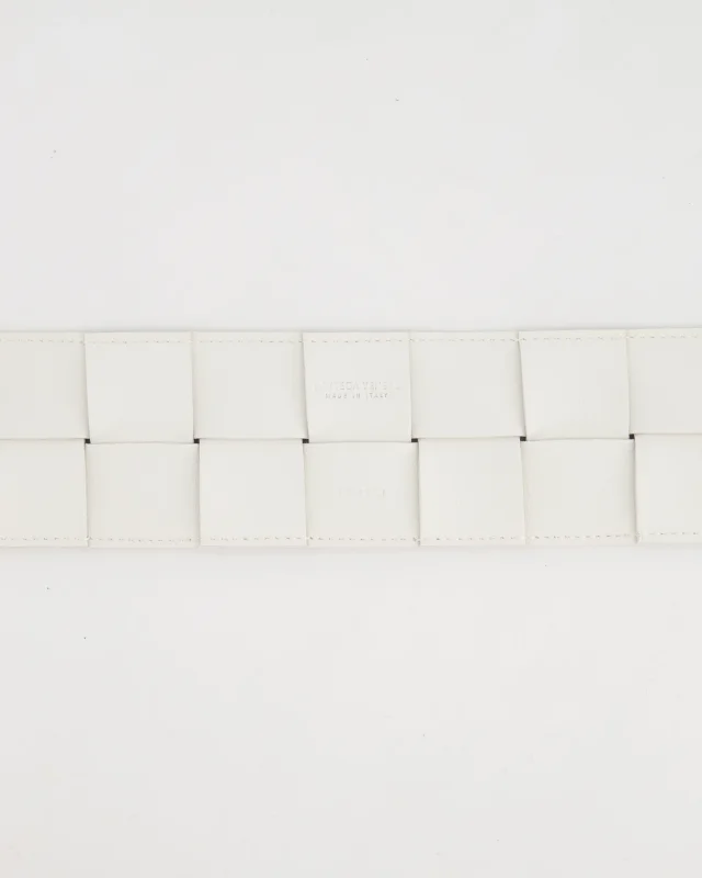 Bottega Veneta Intrecciato Belt with Gold Triangle Buckle RRP £620 Size 75cm in White Woven leather from Sellier, photo 8 of 8