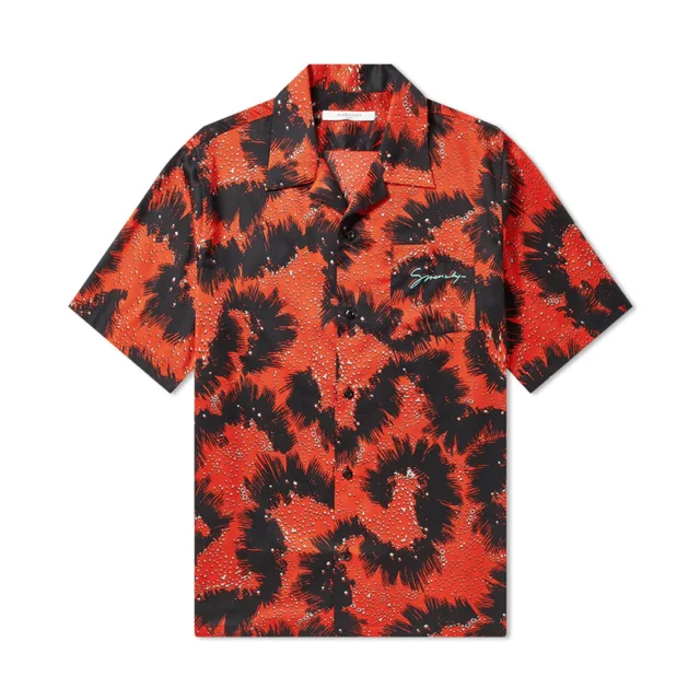 Givenchy Pisces Urchin Hawaiian Short Sleeve Shirt in Red Cotton from Designer Archives