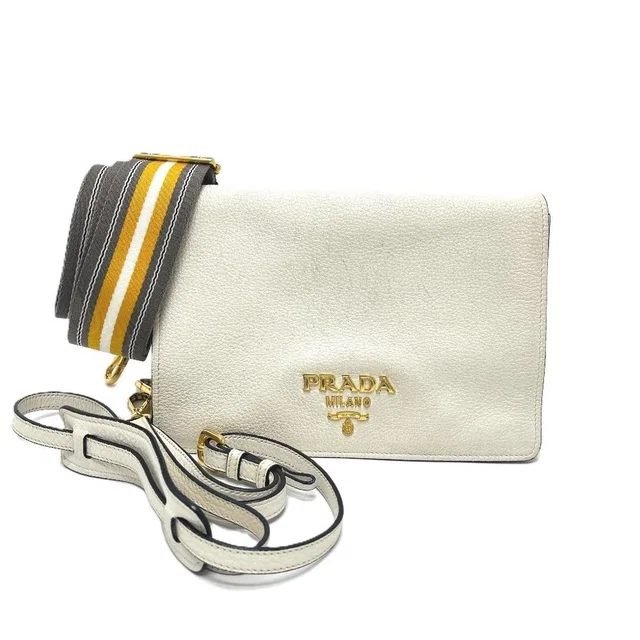 Prada Shoulder Bag Vitello Daino Leather White in White Leather from The Reluxe