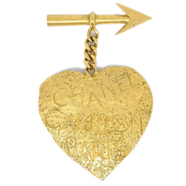 Chanel 1993 Arrow Heart Brooch Pin Gold 93P in Gold from AMORE Vintage Tokyo