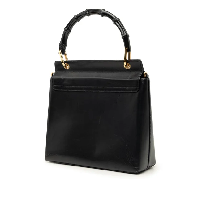 Black Gucci Calfskin Bamboo Satchel in Black Calfskin from Designer Revival, photo 2 of 2