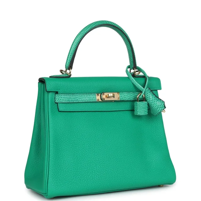 Hermès Kelly Retourne 25 Menthe Togo and Varanus Niloticus Lizard Touch Permabrass Hardware in Togo leather from Madison Avenue Couture, photo 2 of 9