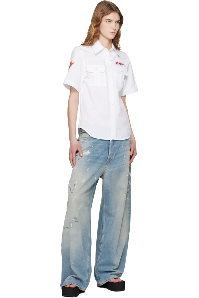 Off-White White Popeline Short Sleeve Fitted Shirt, photo 4 of 4 from SSENSE