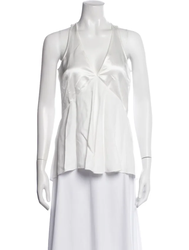 Brunello Cucinelli V-Neck Sleeveless Top w/ Tags in white from The RealReal