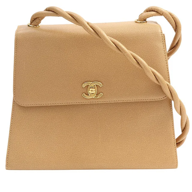 Chanel Circa 1998 Caviar Skin CC Turn-Lock Twist Shoulder Bag, Beige in Beige Caviar leather from VINTAGE QOO TOKYO