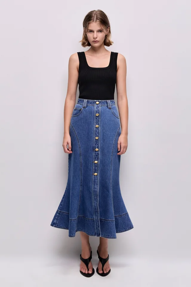 AJE Loxley Denim Midi Skirt in Blue from Aje, photo 1 of 1
